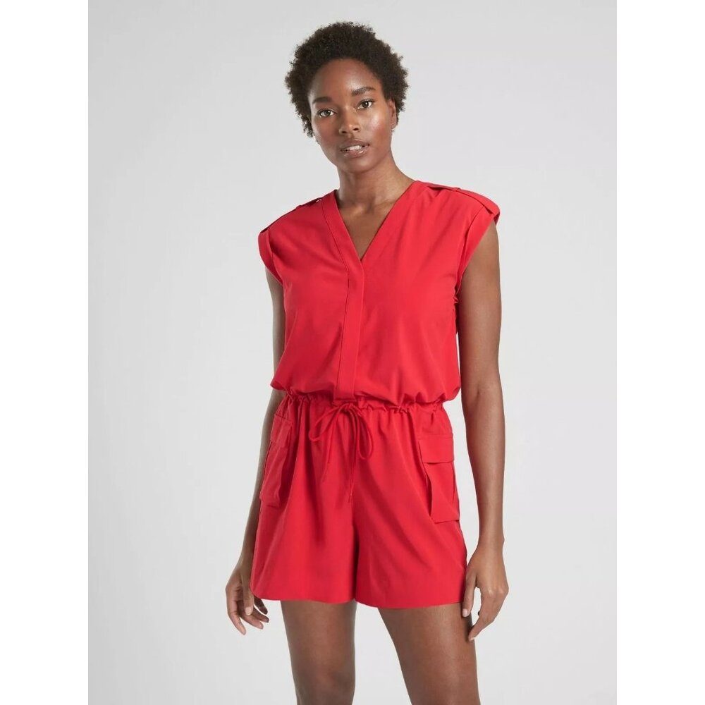 Athleta Red V-Neck Romper